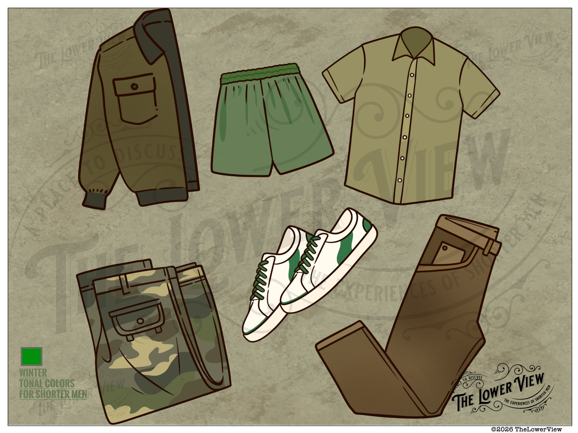 Winter Tonal Color Outfit Ideas For Shorter Men - Green